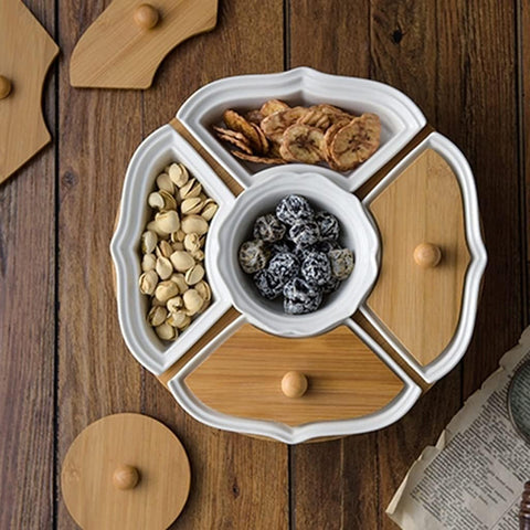 Ceramic Rotating Plate with Lid Rotating Tray Fruit Dish
