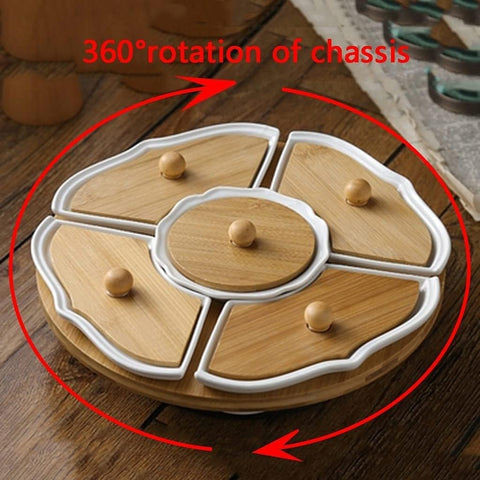 Ceramic Rotating Plate with Lid Rotating Tray Fruit Dish