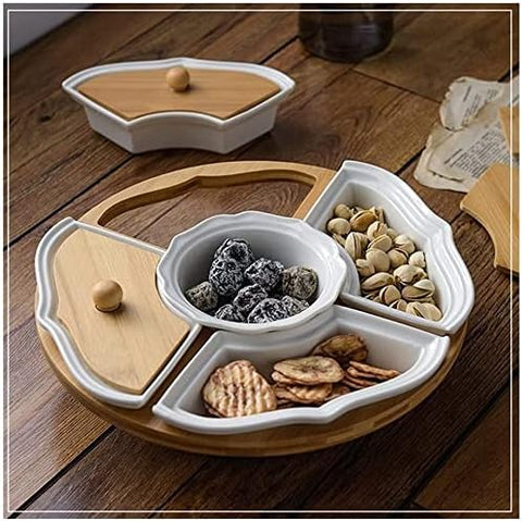 Ceramic Rotating Plate with Lid Rotating Tray Fruit Dish