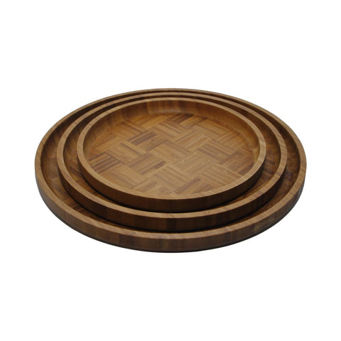 Round Wooden Tray-  Set of 3