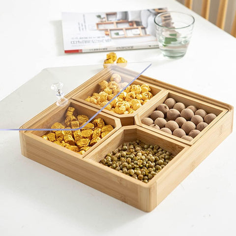 Bamboo Divided Serving Tray with Clear Acrylic Lid