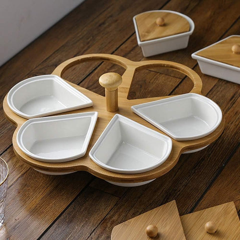 Snack Tray Flower Shape Platter- 6 Compartment