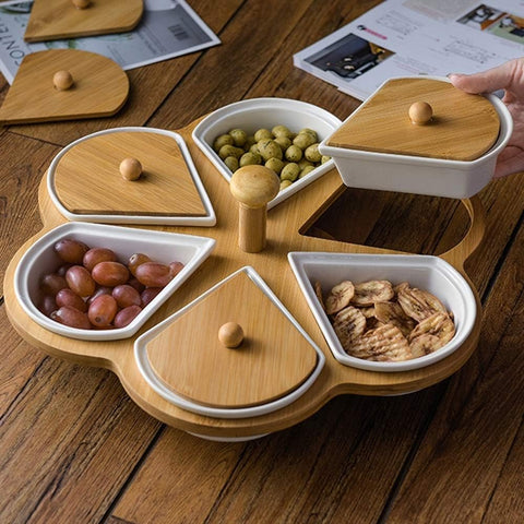 Snack Tray Flower Shape Platter- 6 Compartment