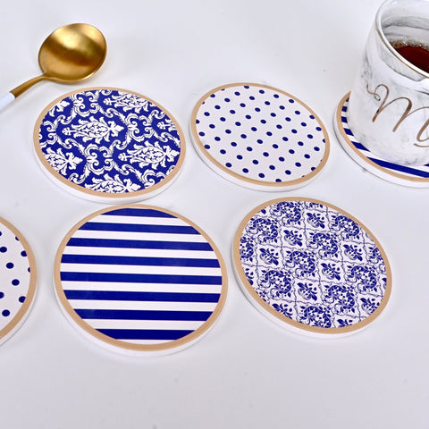 Abstract Blue Art Tea Coasters with Cork Base - Set of 06 Coasters - Needs Store