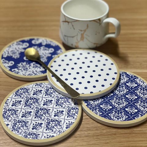 Abstract Blue Art Tea Coasters with Cork Base - Set of 06 Coasters - Needs Store