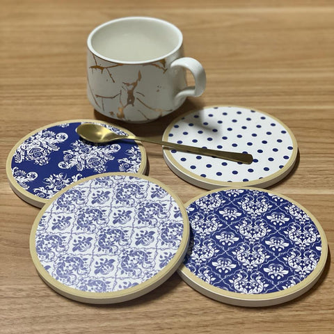 Abstract Blue Art Tea Coasters with Cork Base - Set of 06 Coasters - Needs Store