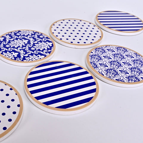 Abstract Blue Art Tea Coasters with Cork Base - Set of 06 Coasters - Needs Store
