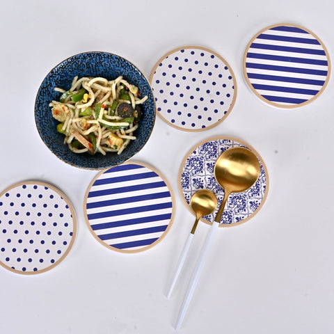 Abstract Blue Art Tea Coasters with Cork Base - Set of 06 Coasters - Needs Store