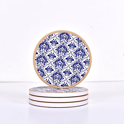 Abstract Blue Art Tea Coasters with Cork Base - Set of 06 Coasters - Needs Store