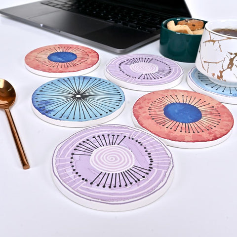 Abstract Stone Coasters with Cork Base - Set of 06 Coasters - Needs Store