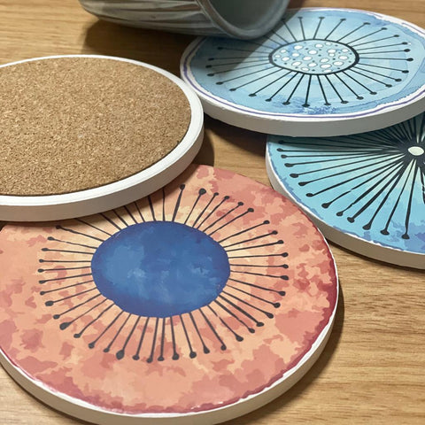 Abstract Stone Coasters with Cork Base - Set of 06 Coasters - Needs Store