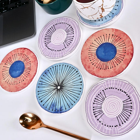 Abstract Stone Coasters with Cork Base - Set of 06 Coasters - Needs Store