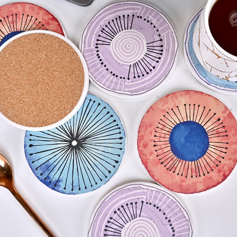 Abstract Stone Coasters with Cork Base - Set of 06 Coasters - Needs Store