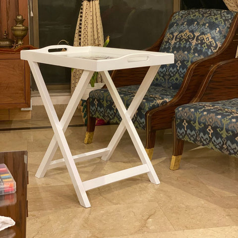 Acacia Wood Premium Finish White Accent Table | End Table - Horse - Needs Store