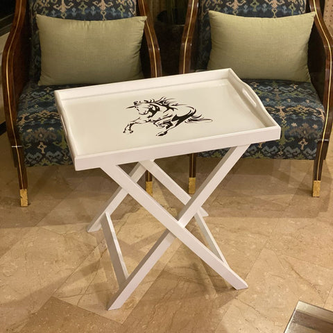 Acacia Wood Premium Finish White Accent Table | End Table - Horse - Needs Store