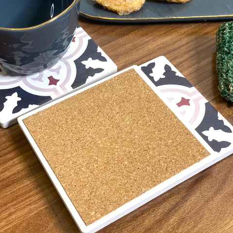 Black And Red Heritage Drink Coasters with Thin Cork Bottom | Moisture Absorbing Stone Coasters | Table Scratch or Stain Protection for Cup or Glasses - Needs Store