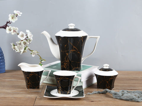 Black Marble Pattern Vintage Tea Set - Needs Store