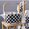 Black & White Japanese Ceramic Teapot with Wooden Stand - Needs Store
