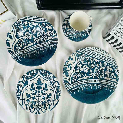 Blue & White Traditional Design Porcelain Plates Set - Set of 18 - Needs Store