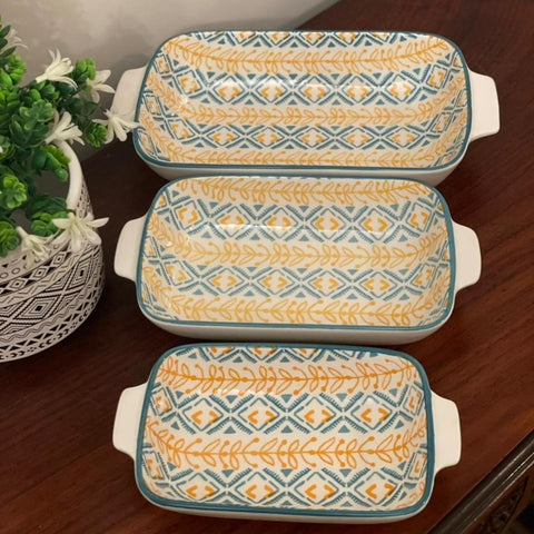 Ceramic Casserole Baking Dish Set - Blue n Yellow Bakeware Sets Lasagna Pan Baking Dishes Baking Pan - Needs Store