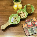 Ceramic Snack Platter with Acacia Wood Handle - Green - Needs Store