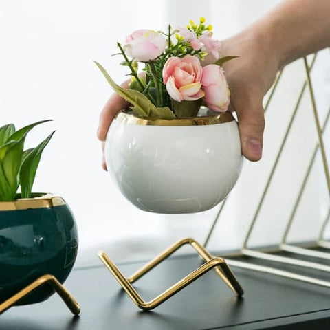 Ceramic Planter Pot with Metal Stand - Flower Pot - Needs Store