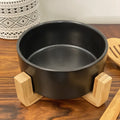 Ceramic Serving Salad Bowl With Bamboo Wood Stand | Serving Bowls in Pakistan - Black - Needs Store
