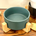 Ceramic Salad Bowl With Bamboo Wood Stand | Serving Desserts Bowl in Pakistan - Green - Needs Store