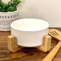 Ceramic  Serving Salad Bowl With Bamboo Wood Stand - Needs Store