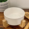 Ceramic Salad Bowl With Bamboo Wood Stand - White - Needs Store