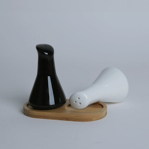 Ceramic Salt and Pepper Set With Bamboo Base - Needs Store