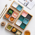 Ceramic Snack Serving Platter with Bamboo Tray - 4 Compartments | Serveware - Needs Store