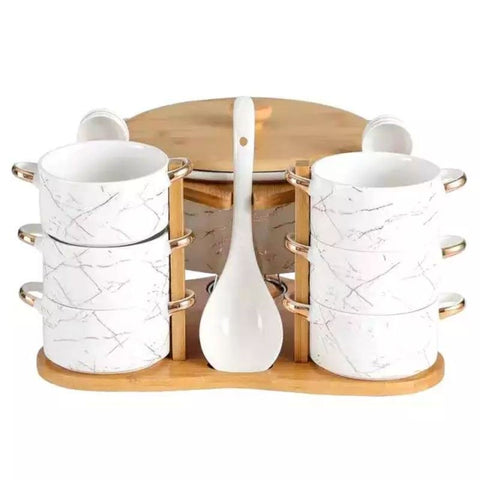 Ceramic Soup Set with Wooden Stand - Needs Store