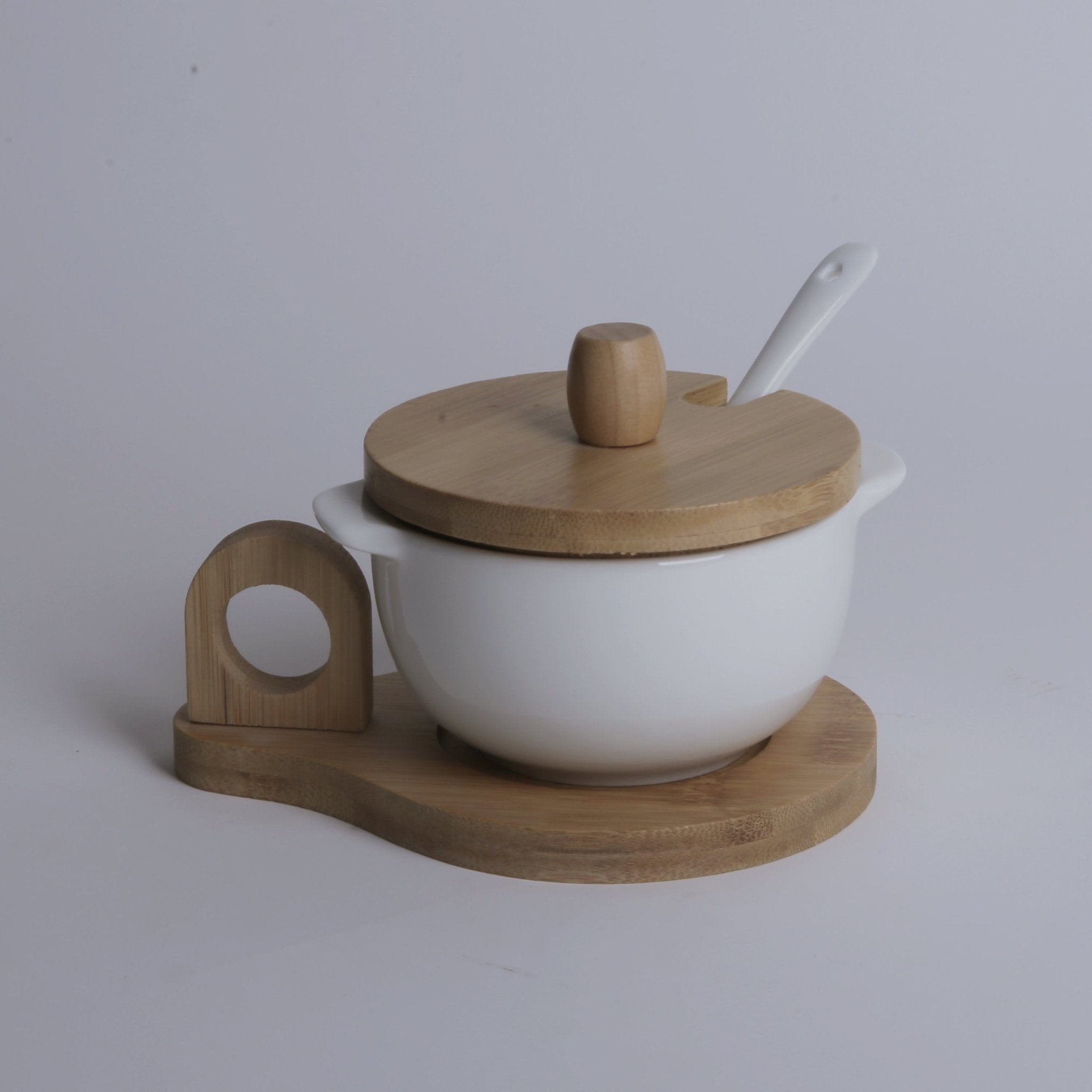 Ceramic Sugar Pot With Wooden Lid & Spoon Needs Store