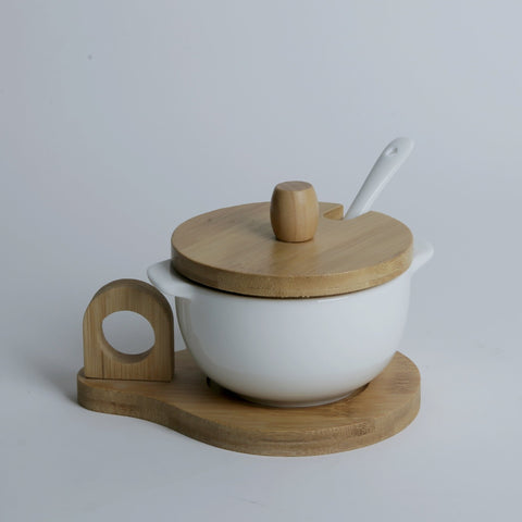 Ceramic Sugar Pot With Wooden Lid & Spoon - Needs Store