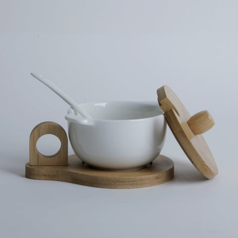 Ceramic Sugar Pot With Wooden Lid & Spoon - Needs Store