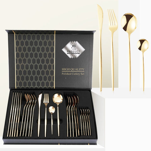 Cross Border Gold Plated Stainless Steel Cutlery Set - 24 pcs - Needs Store