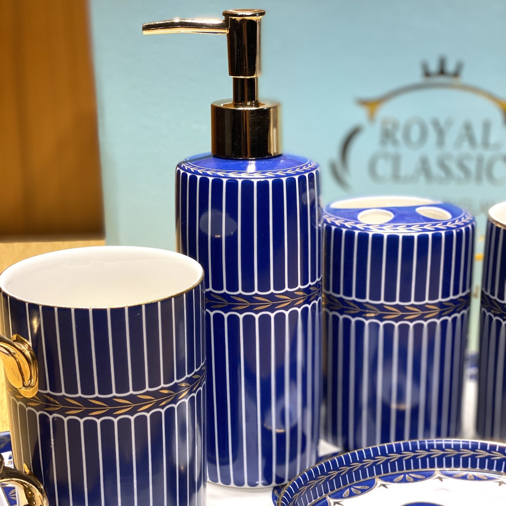 Denim Blue Bathroom Set with Vanity Tray Buy Now Needs Store