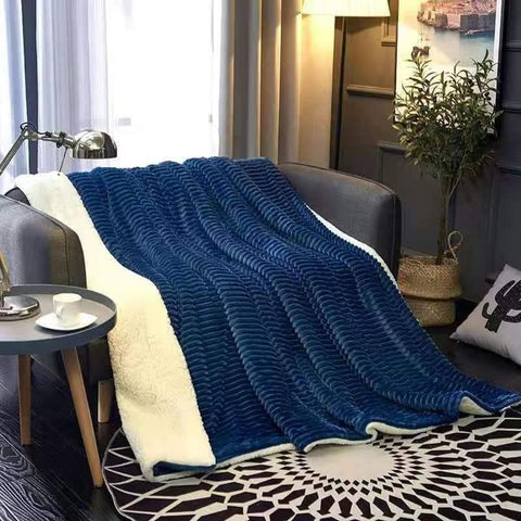 Double Layered Winter Sherpa Blanket - Navy Blue - Needs Store