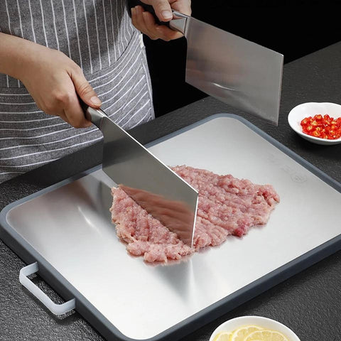 Double-Sided Stainless Steel Cutting Board for Kitchen, Juice Grooves with Easy-Grip Handles, Plastic Chopping Board for Kitchen - Needs Store