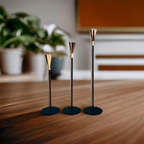 Elegant Black & Gold Candle Holder - Set of 3 - Needs Store