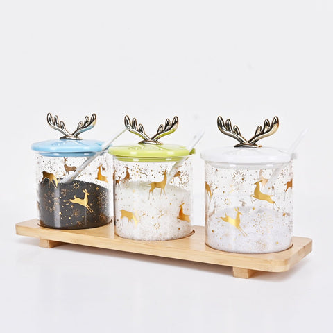 Elegant Ceramic 3pcs Spice Jar Set - Storage Containers - Container Jars with Lid - Needs Store