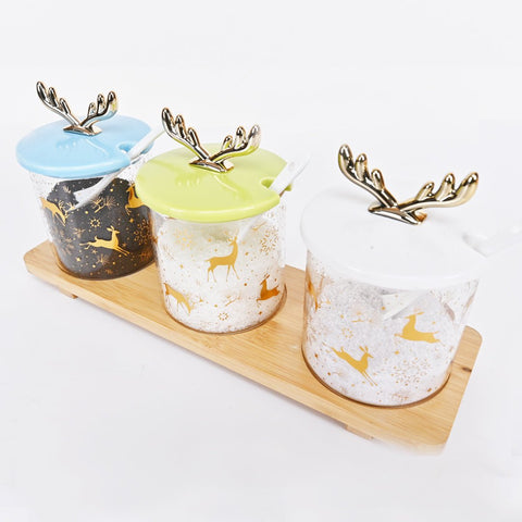 Elegant Ceramic 3pcs Spice Jar Set - Storage Containers - Container Jars with Lid - Needs Store