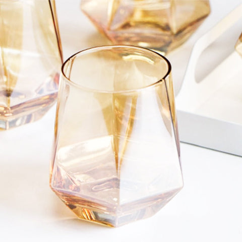 Elegant Geometric Glass Water Carafe and Glassware Set - Gold - Needs Store