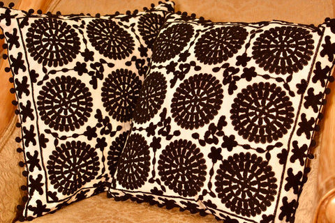 Embroidered Cotton Cushion Cover | Black | Set of 2 - Needs Store