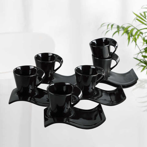 European Wavy Saucer Cup Set (6 Piece) Black - Needs Store