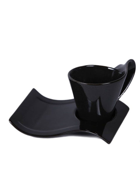European Wavy Saucer Cup Set (6 Piece) Black - Needs Store