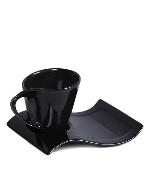 European Wavy Saucer Cup Set (6 Piece) Black - Needs Store
