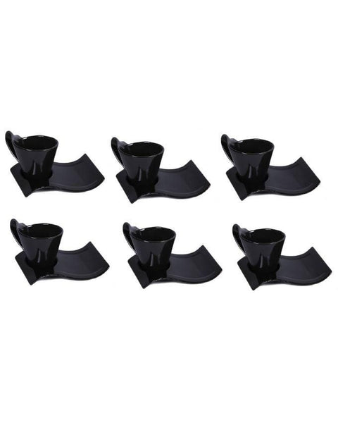 European Wavy Saucer Cup Set (6 Piece) Black - Needs Store