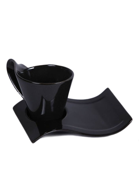 European Wavy Saucer Cup Set (6 Piece) Black - Needs Store